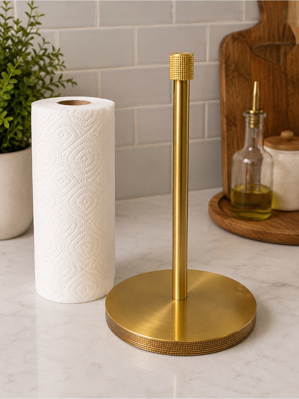 Brushed Brass Paper Towel Holder Gold Countertop Stand 14” New Slight Misprint